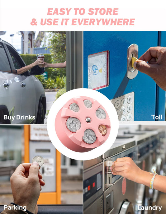 JOYTUTUS Universal Coin Holder, Large Capacity Coin Holder for Car, Portable Car Change Holder Coin Organizer, Car Trucks Accessories, Coin Sorter for Car & Wallet & Pocket,Pink