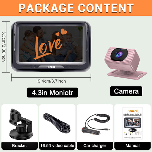 Rohent Car Baby Monitor for Baby Girls - 1080P HD, 360° Adjustable, Night Vision, 150° Wide-Angle Lens, Easy Installation, Perfect for Girls Aged 0-5, Ideal for Parents, Grandparents & Families