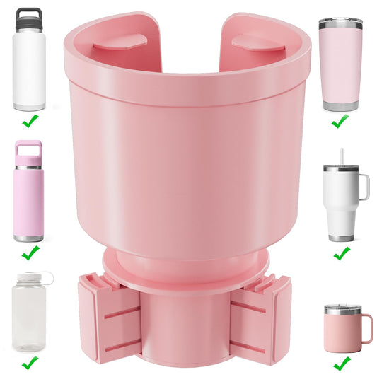 Upgraded Car Cup Holder Expander Adapter with Offset Adjustable Base, Compatible with Yeti 14/24/36/46oz Ramblers, Hydro Flasks 32/40oz, Other Large Bottles Mugs in 3.5"-4.0", Pink 1 Pack