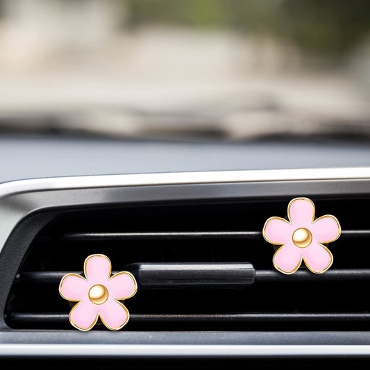 Frienda 6 Pcs Daisy Flower Air Vent Clip Accessories Air Conditioning Outlet Clip Car Air Freshener Dashboard Accessories Charm Car Inter Decor(3 cm, 3.3 cm,Pink)