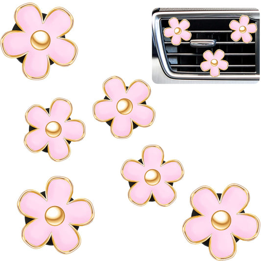 Frienda 6 Pcs Daisy Flower Air Vent Clip Accessories Air Conditioning Outlet Clip Car Air Freshener Dashboard Accessories Charm Car Inter Decor(3 cm, 3.3 cm,Pink)