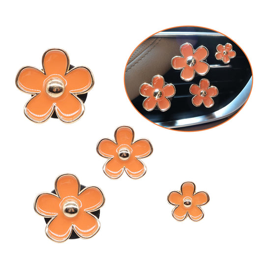 ORIESSE Orange Car Accessories,4pcs Coral Flowers Air Vent Clips,Refillable Car Air freshener,Girly 4 Size Sparkle Daisy Vent Clips