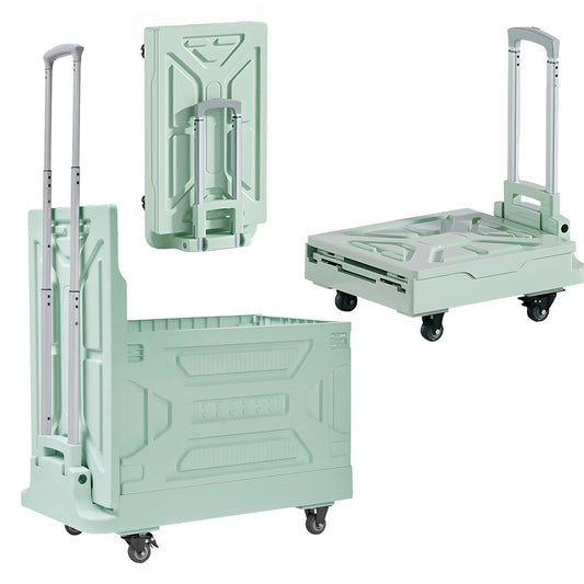 VECELO Foldable Shopping Cart with Wheels, Collapsible Rolling Crate for Groceries, Folding Storage Box with Handle, Three Modes of Use, Ideal for Teacher, Trip, Outdoors, Etc., 23GAL, Green