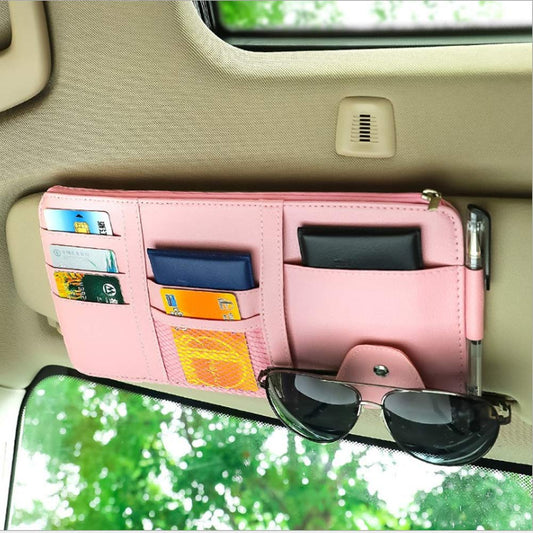 SEMBEM Car Sun Visor Organizer, Registration and Document Holder, Personal Belonging Storage Pouch Auto Interior Accessories Pocket Organizer (Pink)