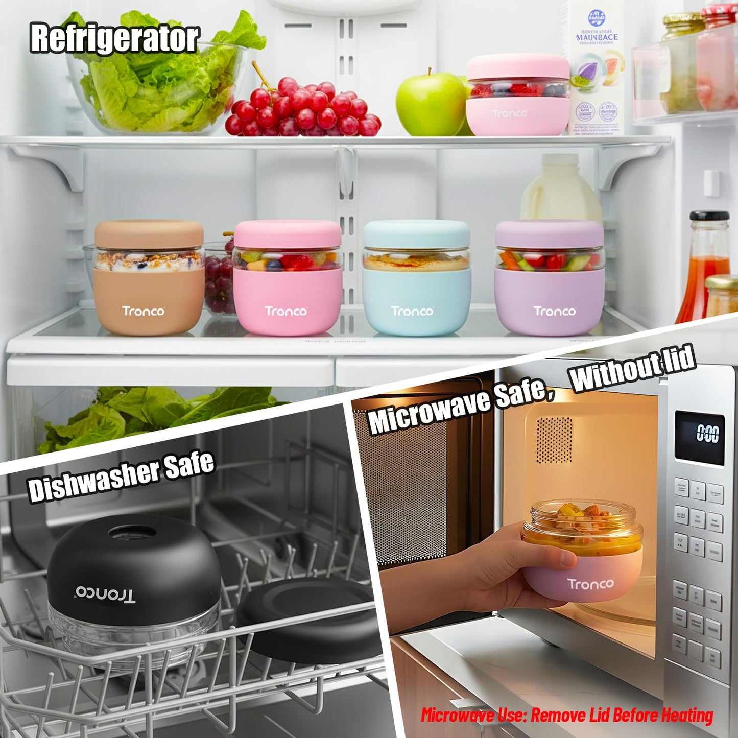 Tronco 24 oz Glass Food Storage Containers with Lids, Airtight, Leak & Spill Proof Glass Lunch Bowls for Meal Prep, Salad, Yogurt, Soup & Stew, Microwave & Dishwasher Safe, BPA-Free, Set of 1