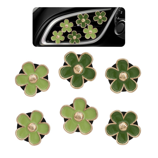 ORIESSE Green Flower Car Decor,6pcs Green Daisy Air Vent Clips Car Air Fresheners,2 Sizes Sage and Olive Green Flowers Dashboard Decorations Accessories for Women,Girly Refillable Diffuser