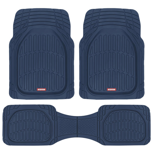 Motor Trend FlexTough Floor Mats for Cars, Blue Deep Dish All-Weather Car Mats, Waterproof Trim-to Fit Automotive Floor Mats for Cars Trucks SUV, Universal Floor Liner Car Accessories