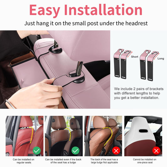 Sancaral Car Rear Backseat Extra Multifunctional Drink Cup Holder Organizers with Tissue Storage Box Organizer & Hooks for Car Seat Back. Pink