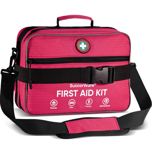 Professional 435 Pieces Large First Aid Kit - Includes Compressed Gauze - Compartments Emergency Medical Kit for Home, Camping, Backpacking, Travel, Boat, Car,Outdoors(Pink)